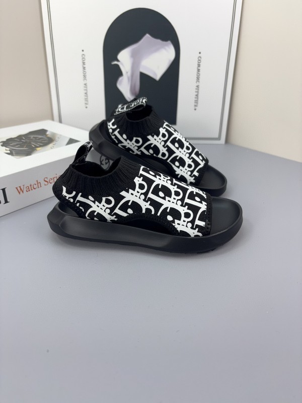 2025 Kids Dior Black White Fabric Sandals