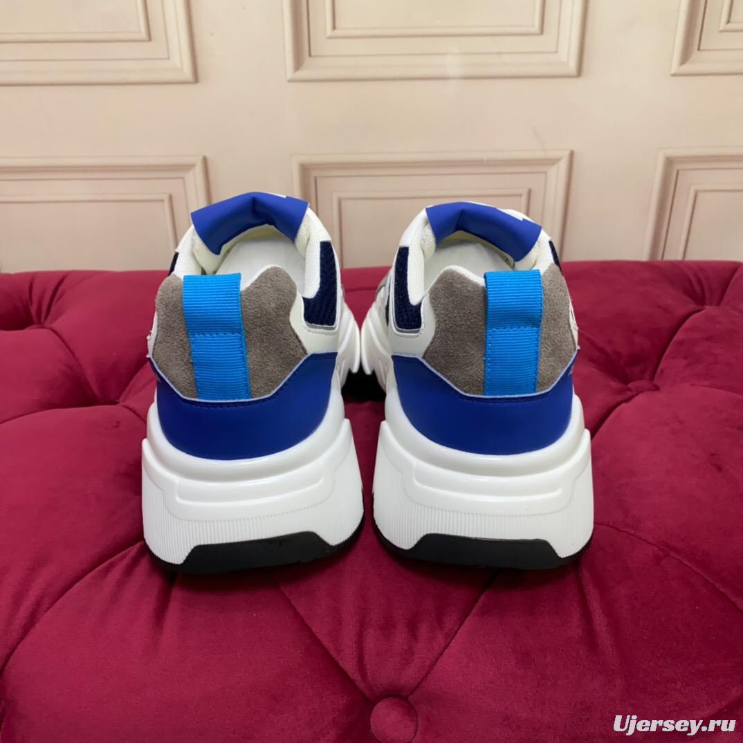 2025 Unisex Dolce & Gabbana White Blue Grey Mesh Leather Sneakers LY00330(F)/LY00340(M)