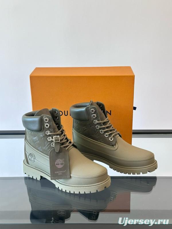 2024 Men Louis Vuitton Brown Rubber Leather Combat Boots MJ00390