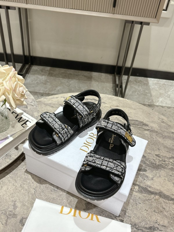 2025 Women Dior Black White Fabric Sandals KFY00300
