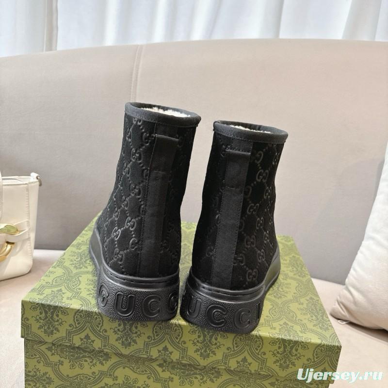 2024 Women Gucci Black Suede Shearling Snow Boots MJ00350