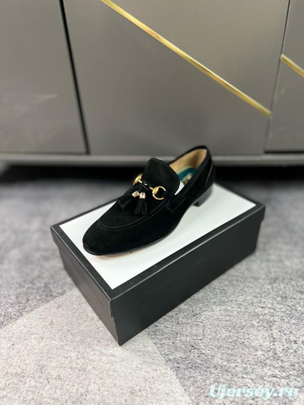 2024 Men Gucci Black Suede Leather Loafers MJ00280