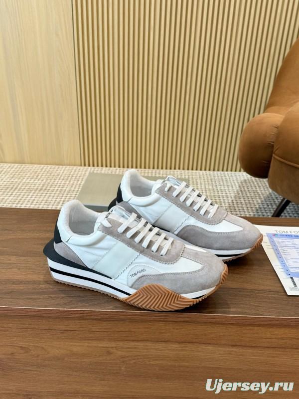 2025 Men TOM FORD White Grey Suede Leather Sneakers