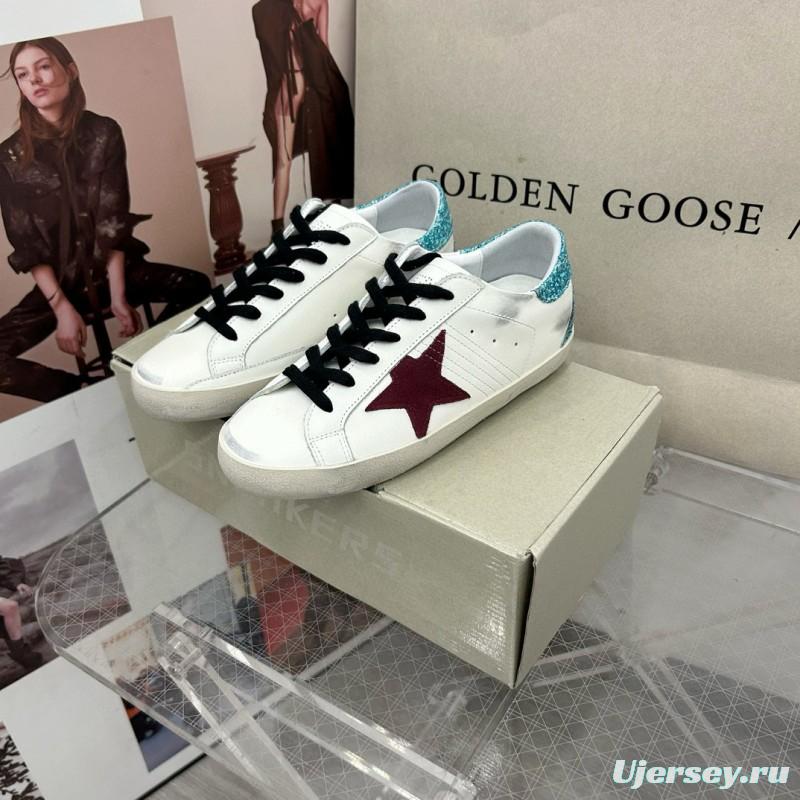 2025 Women GGDB White Burgundy Suede Leather Sneakers MJ00260
