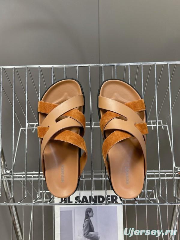 2025 Slippers Hermès Brown Suede Leather Slippers