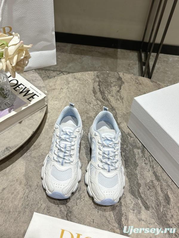 2025 Women Dior White Mesh Leather Sneakers
