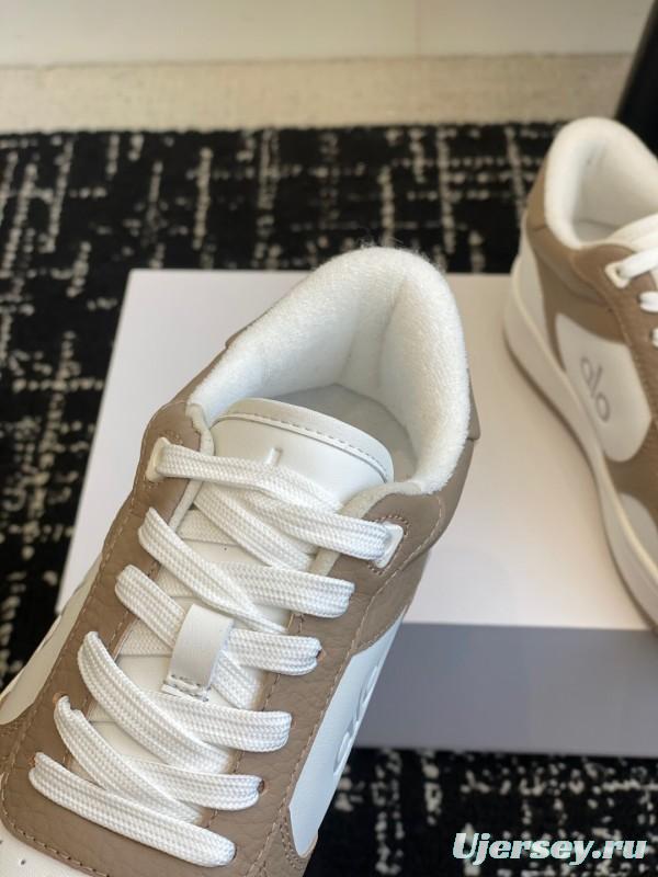 2025 Women Alo White Brown Leather Sneakers KFY00280