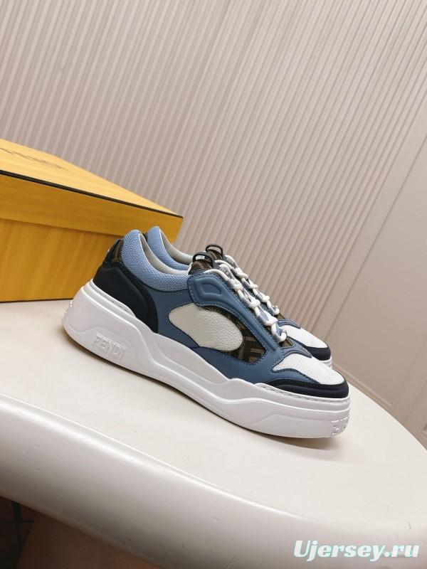 2025 Unisex Fendi Blue White Black Leather Mesh Plimsolls Embossed Badge