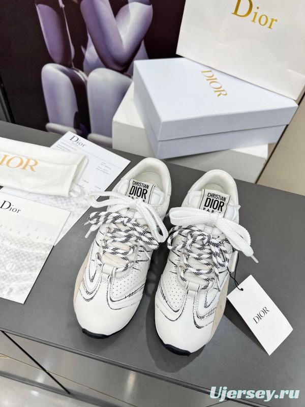 2025 Women Dior White Beige Leather Suede Sneakers KFY00290