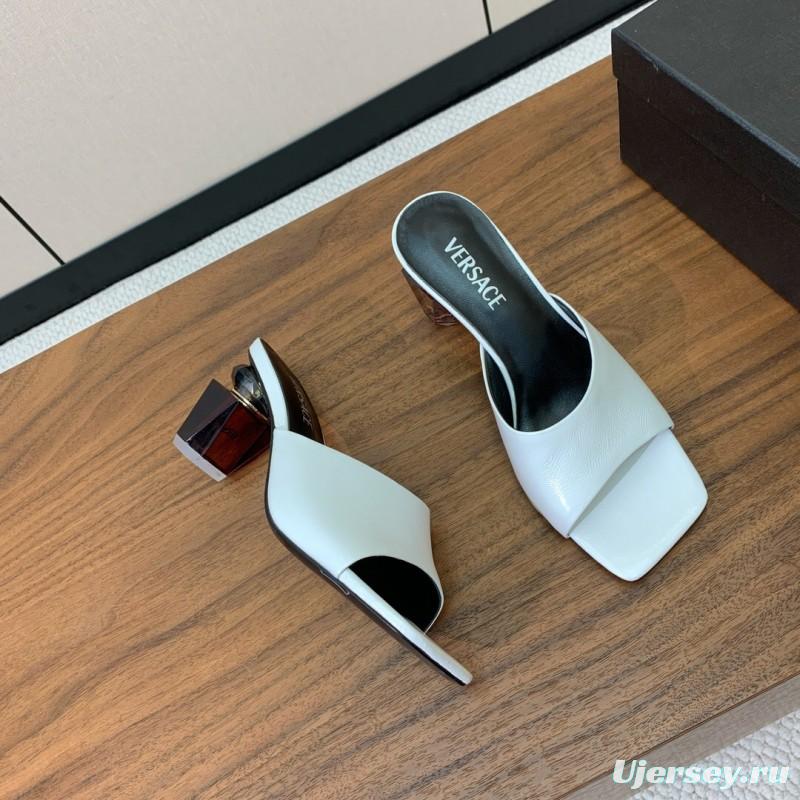 2025 Women VERSACE White Leather Slippers