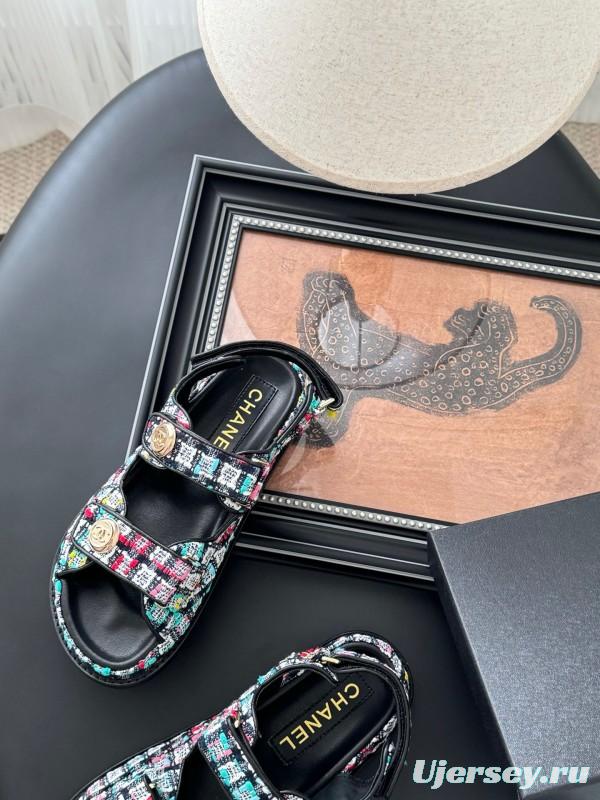 2025 Women Chanel Multicolor Fabric Sandals LY00320