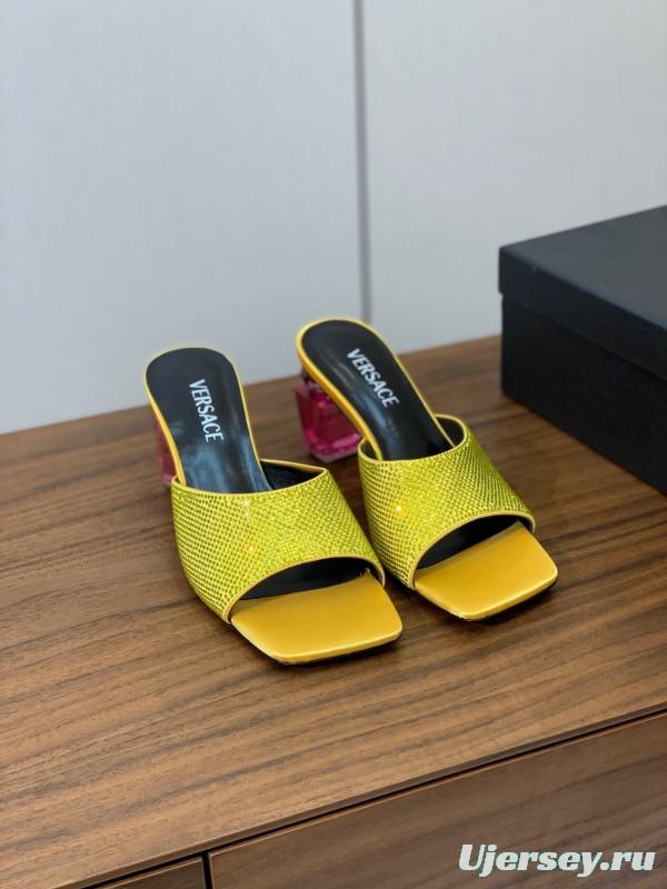 2025 Women VERSACE Yellow Leather Slippers
