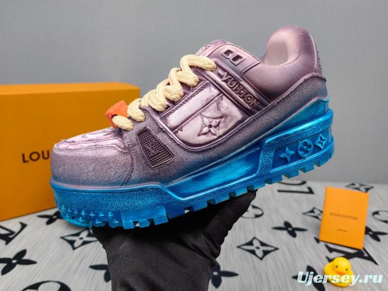 2025 Unisex Louis Vuitton Purple Blue Leather Sneakers