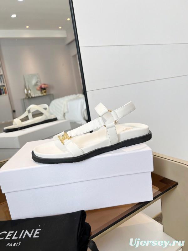 2025 Women Celine White Leather Sandals LY00220