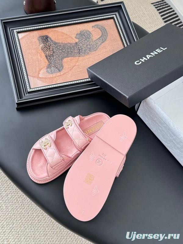 2025 Women Chanel Pink Leather Sandals LY00310