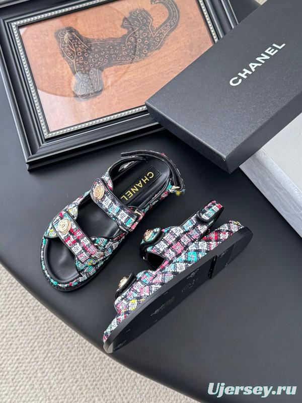 2025 Women Chanel Multicolor Fabric Sandals LY00320