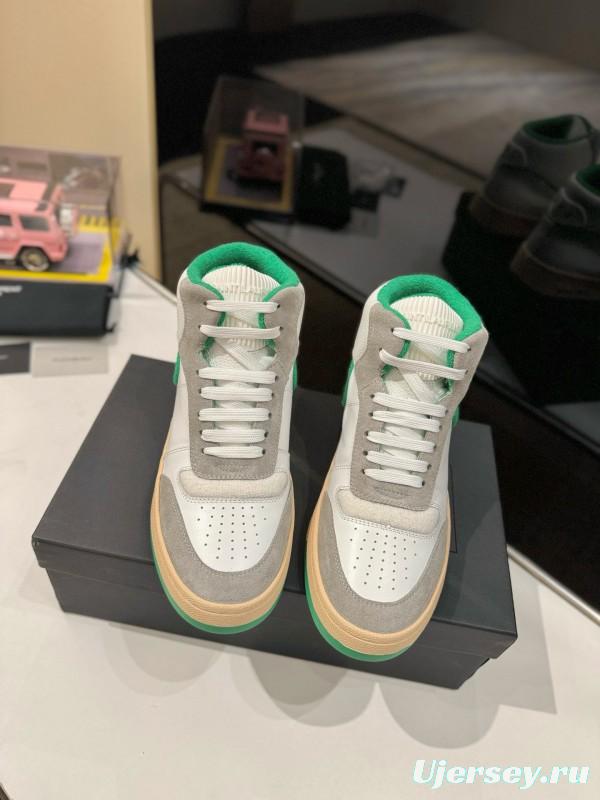 2024 Unisex Yves Saint Laurent White Grey Green Leather Suede Sneakers
