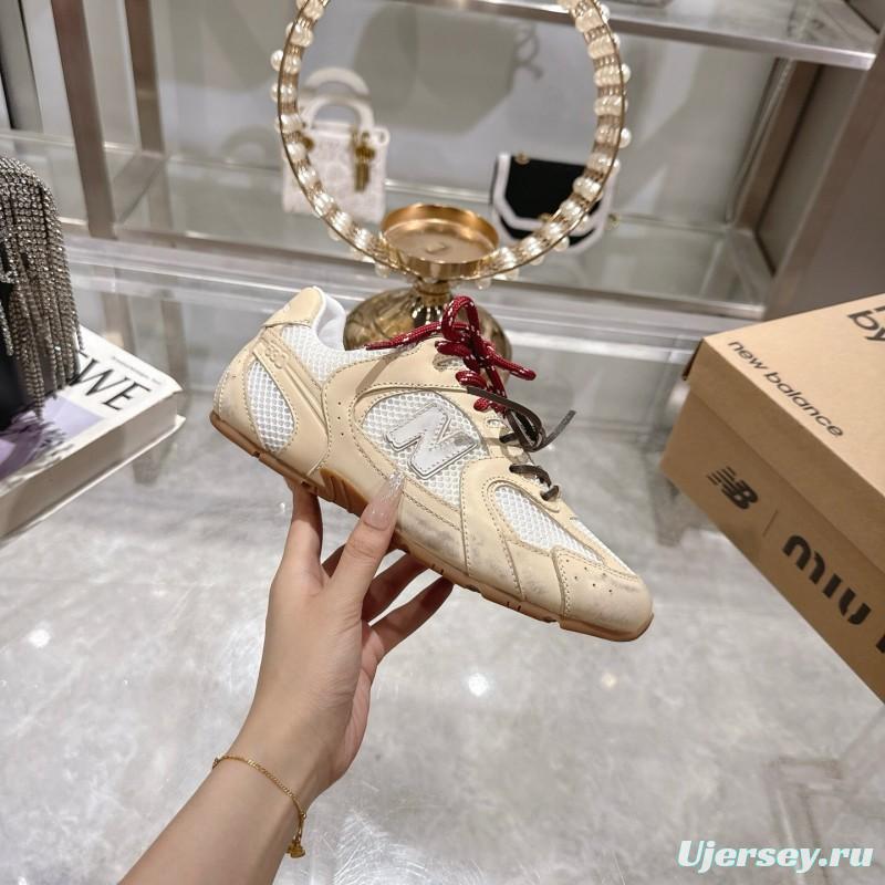 2025 Women New Balance Beige White Leather Mesh Sneakers