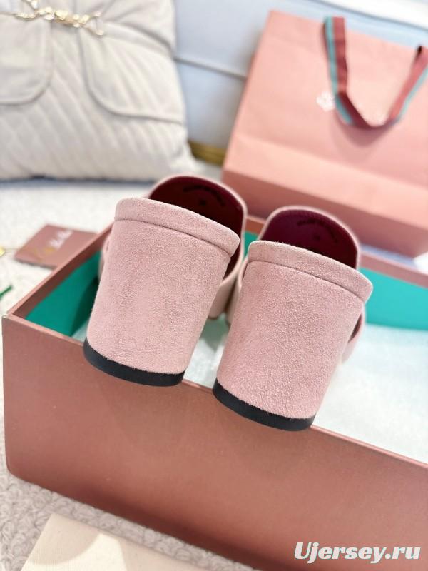 2025 Women LP Pink Suede Heeled Mules