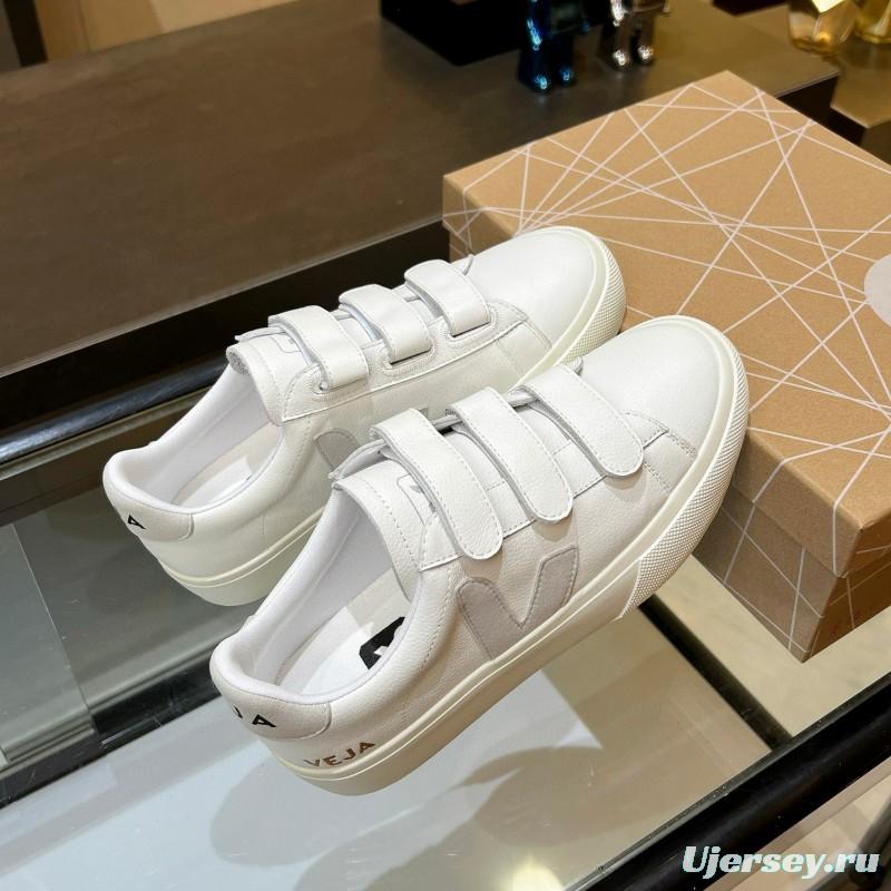 2025 Unisex VEJA White Leather Canvas Sneakers V-Logo MJ00240