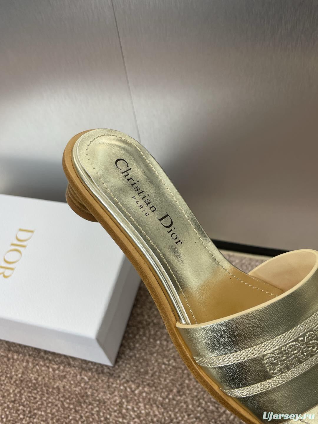 2025 Women Dior Gold Leather Slippers CHRISTIAN DIOR PARIS