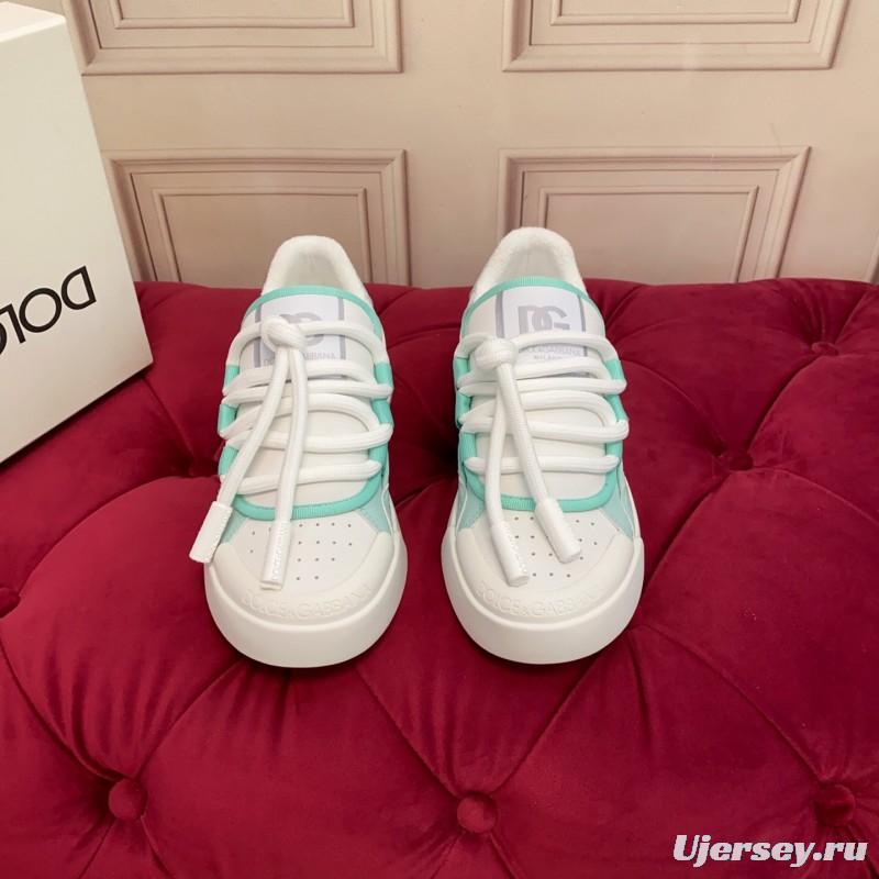 2025 Women Dolce & Gabbana White Mint Leather Mesh Sneakers