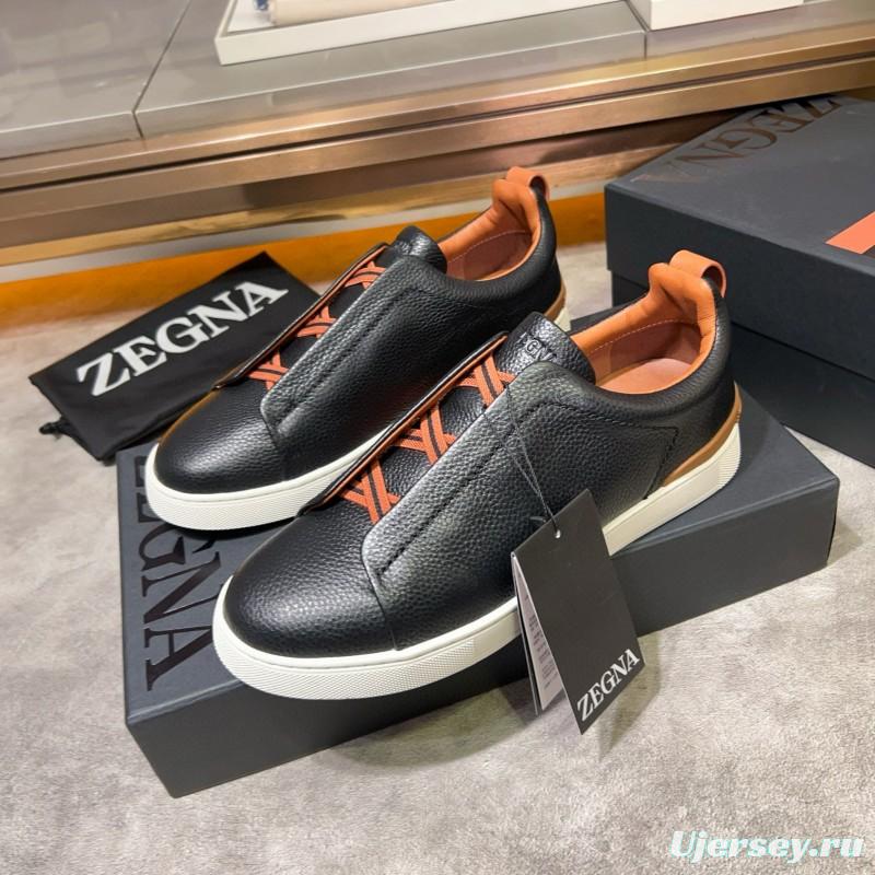 2024 Men Ermenegildo Zegna Black Brown Leather Sneakers MJ00280