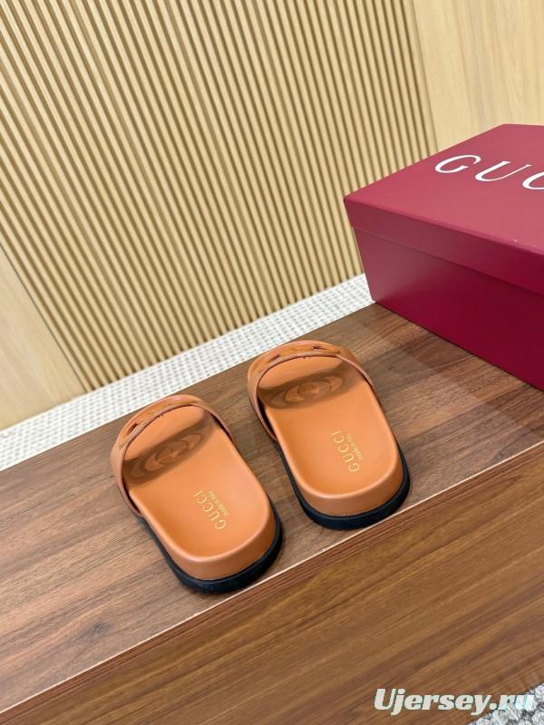 2025 Women Gucci Brown Leather Slides LY00230