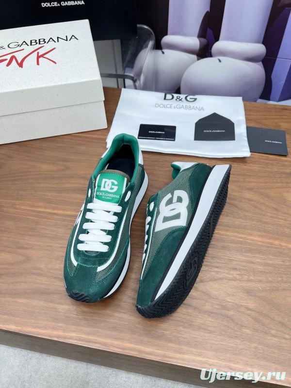 2025 Men Dolce & Gabbana Green White Mesh Suede Casual Sneakers LY00300