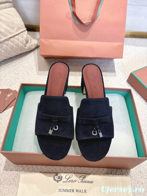 2025 Women LP Navy Suede Heeled Mules