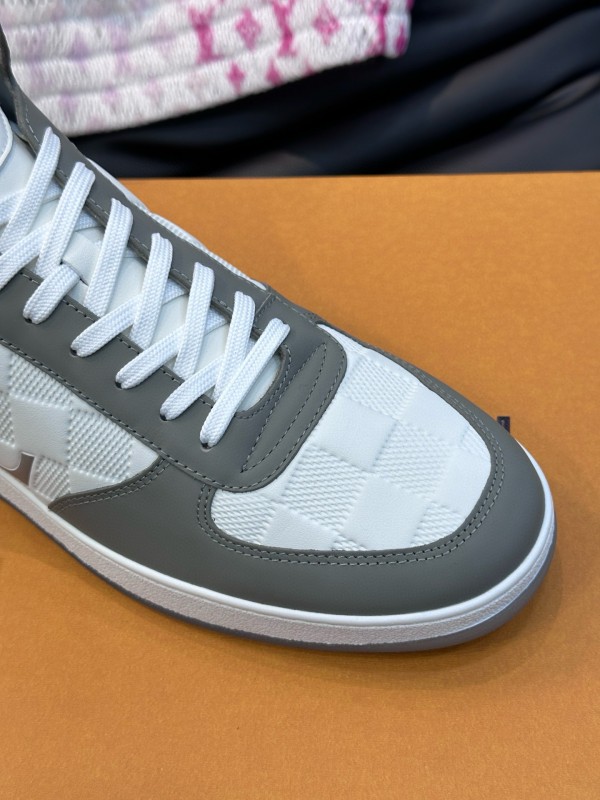 2024 Men Louis Vuitton White Grey Leather Canvas High Top Classic Sneakers MJ00420