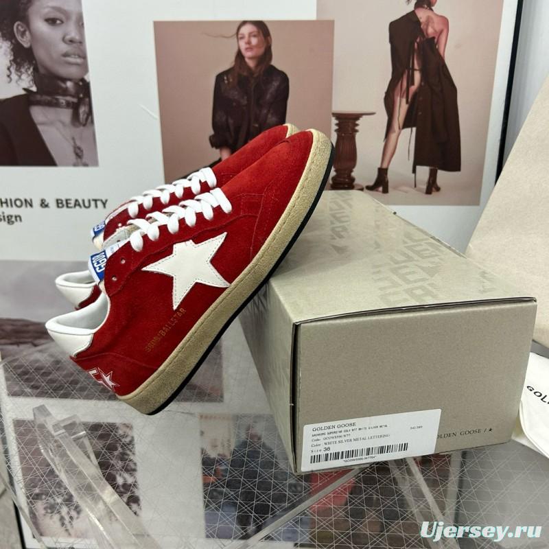 2024 Women GGDB Red Suede White Star Low-Top Sneakers MJ00260