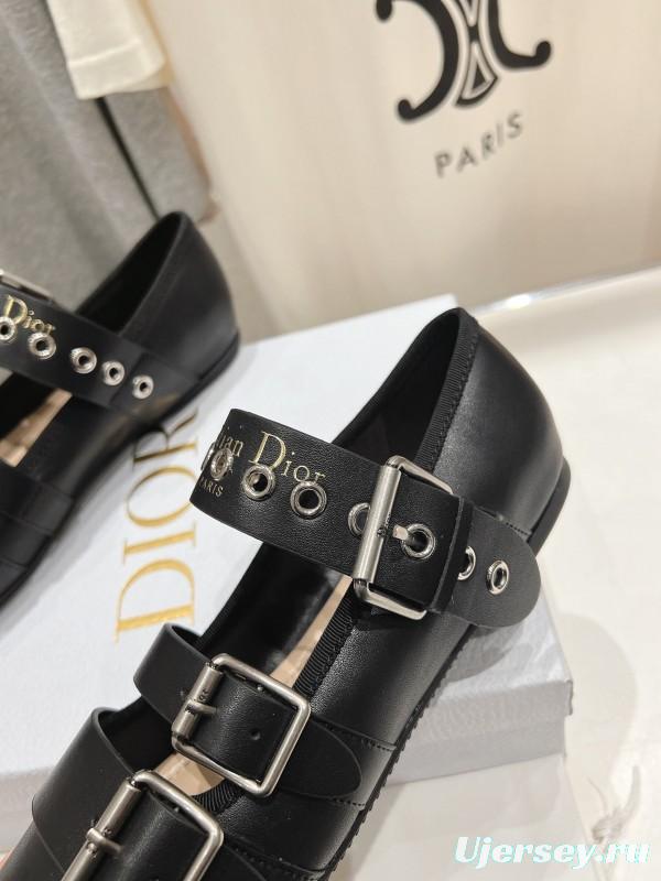 2025 Women Dior Black Leather Mary Jane Buckle KFY00300