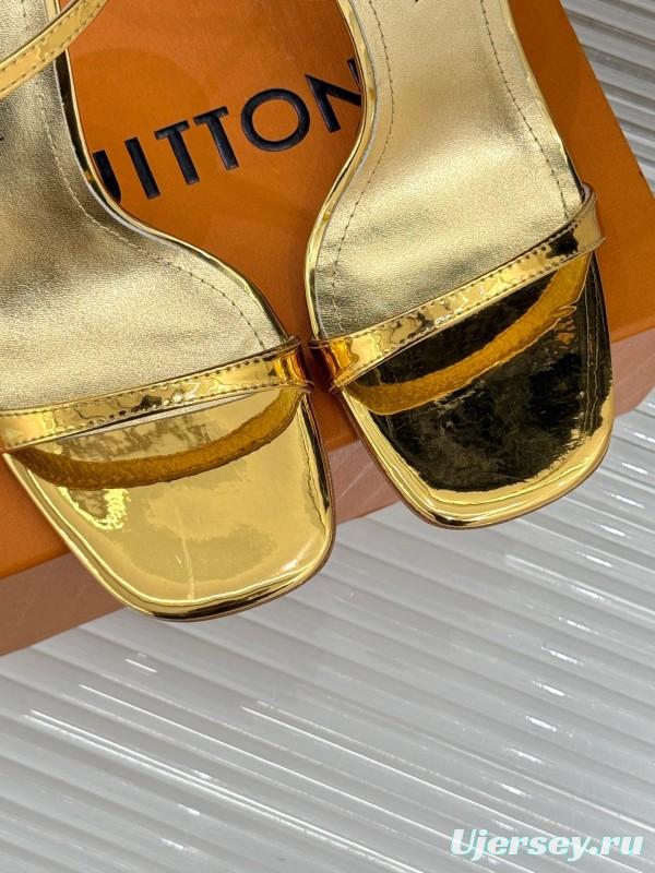2025 Women Louis Vuitton Gold Leather Sandals