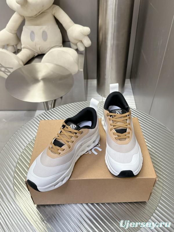 2025 Unisex Loewe White Beige Mesh Leather Sneakers