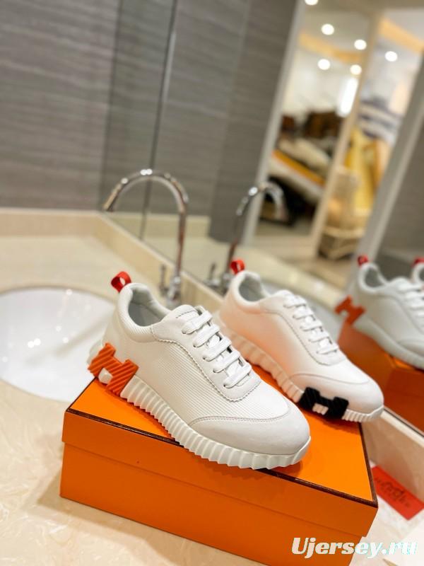 2024 Unisex Hermès White Orange Black Imported Glossy Lambskin Rain Velvet Casual Sneakers MJ00320