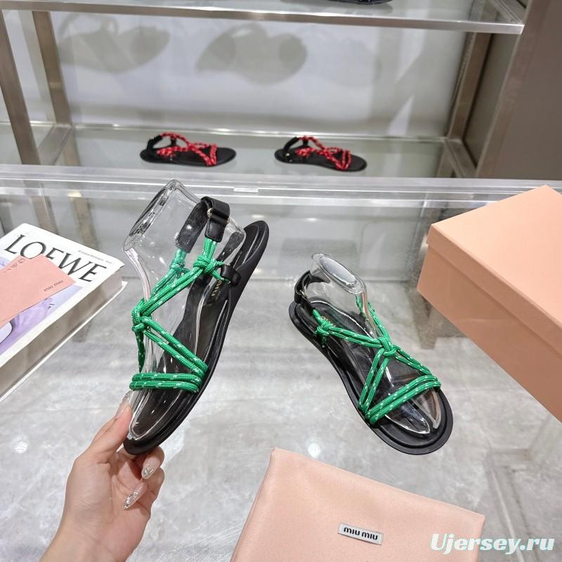 2025 Women Miu Miu Green Black Rope Leather Sandals
