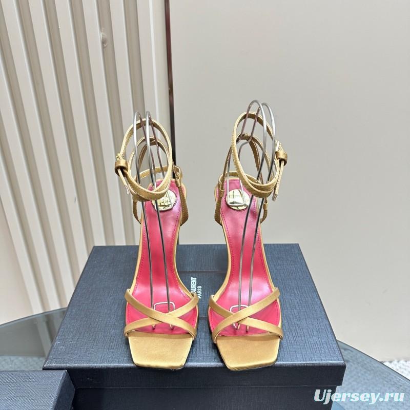 2025 Women Yves Saint Laurent Light Brown Satin High Heel Sandals