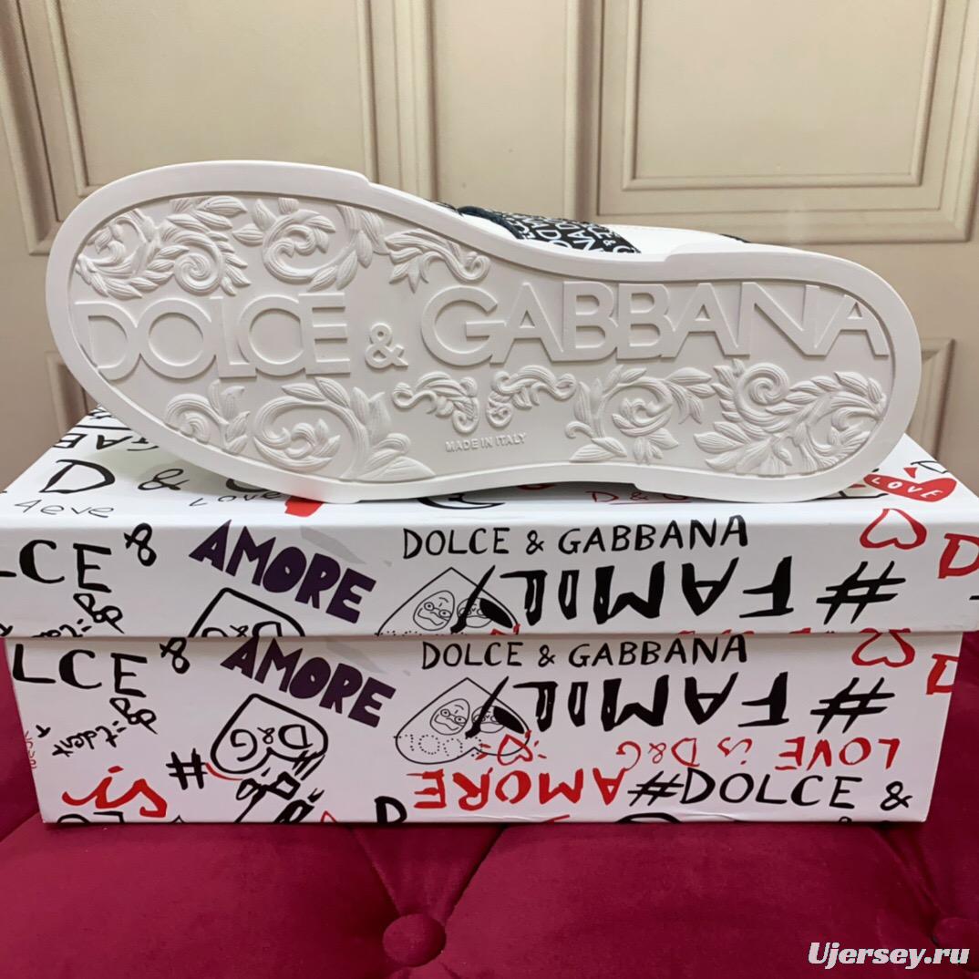 2025 Unisex Dolce & Gabbana White Leather Sneakers LOGO Strap LY00300