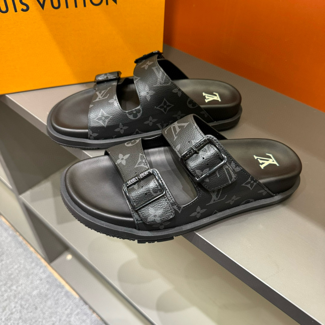 2024 Louis Vuitton Black Leather Slippers MJ00210