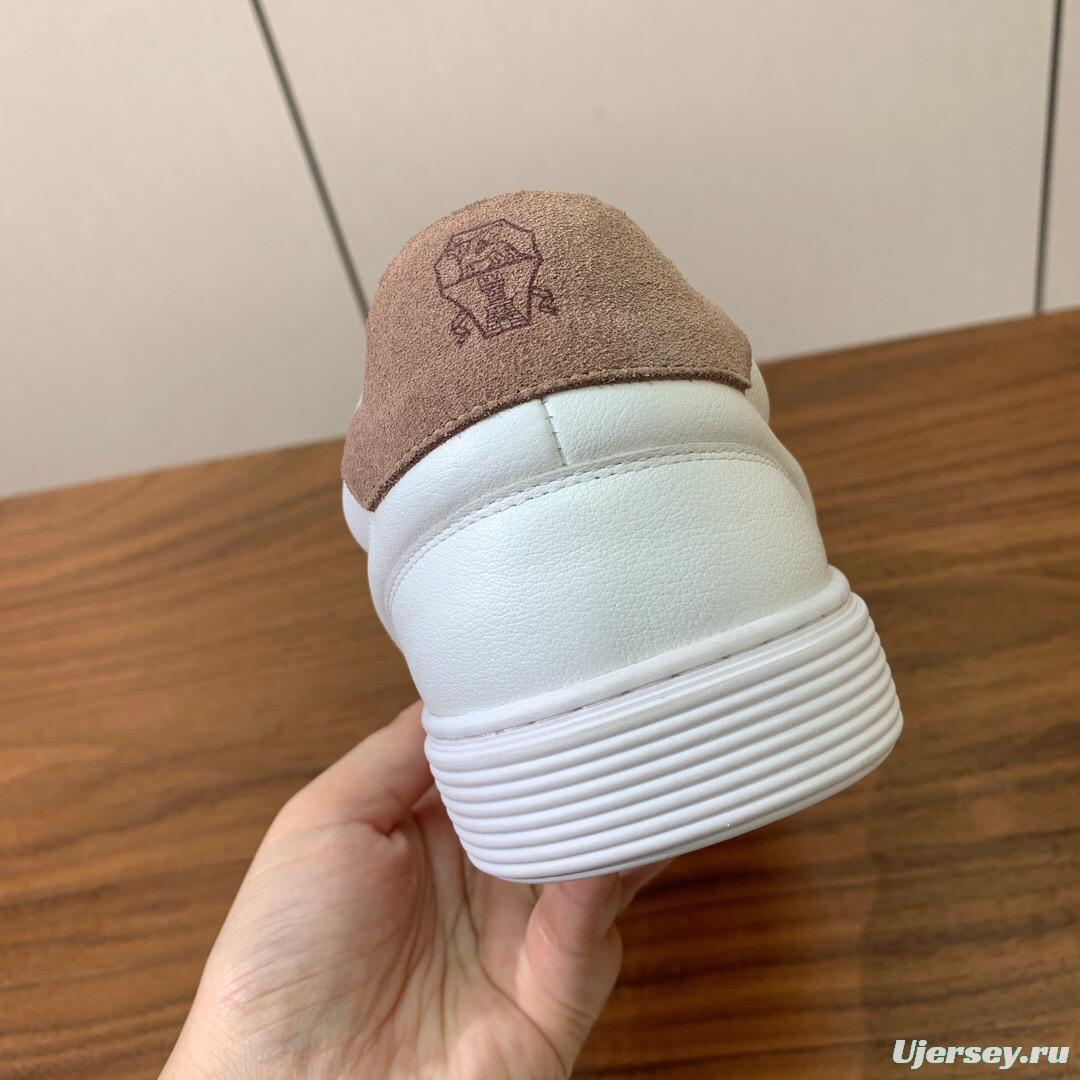 2025 Men Brunello Cucinelli White Leather Casual Sneakers Handmade KFY00310(M)