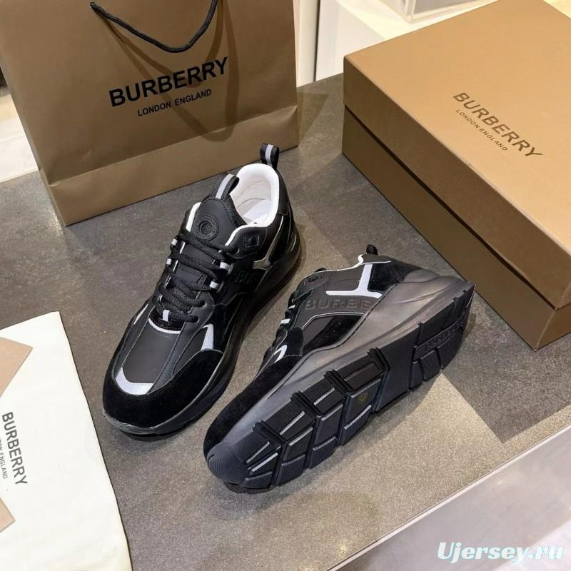 2025 Unisex Burberry Black White Leather Suede Sneakers MJ00380