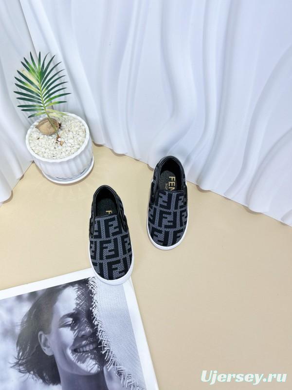 2024 Kids Fendi Black Brown Canvas Slip-On Shoes