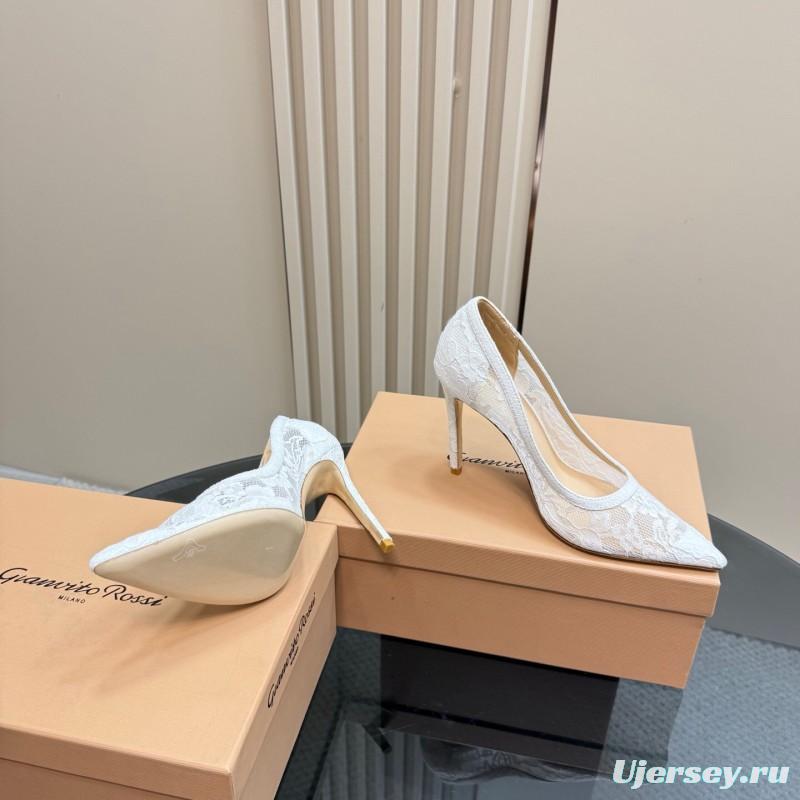 2025 Women Gianvito Rossi White Lace High Heel Shoes KFY00280