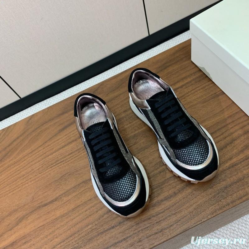 2025 Women Brunello Cucinelli Black Rose Gold Mesh Suede Leather Sneaker