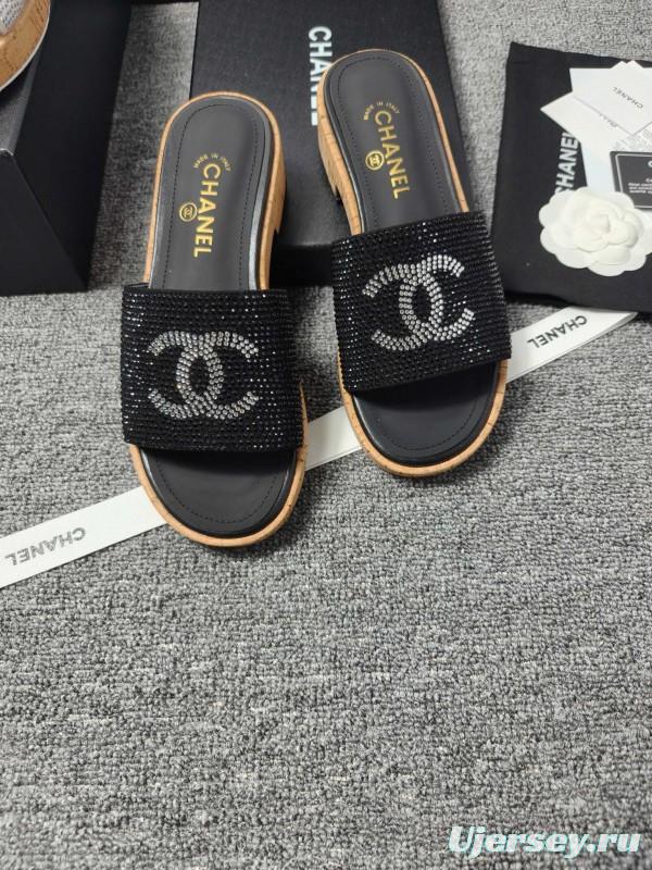 2025 Slippers Chanel Black Crystal Women