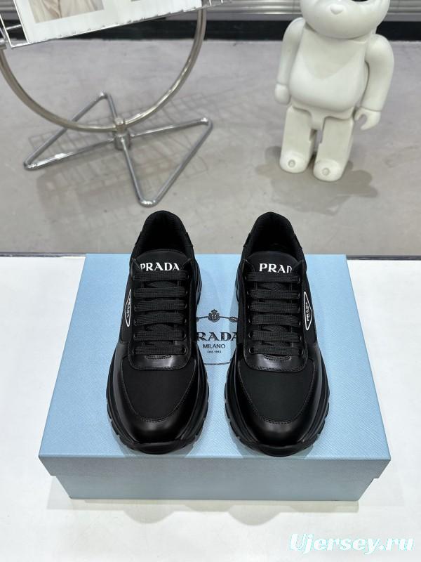 2025 Unisex Prada Black Leather Sneakers KFY00310