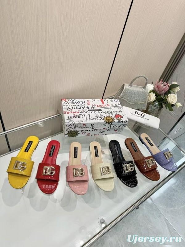 2025 Women Dolce & Gabbana Beige Leather Slippers