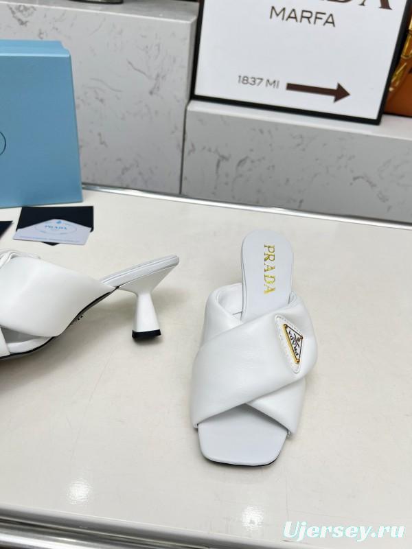 2025 Women Prada White Lambskin Mules