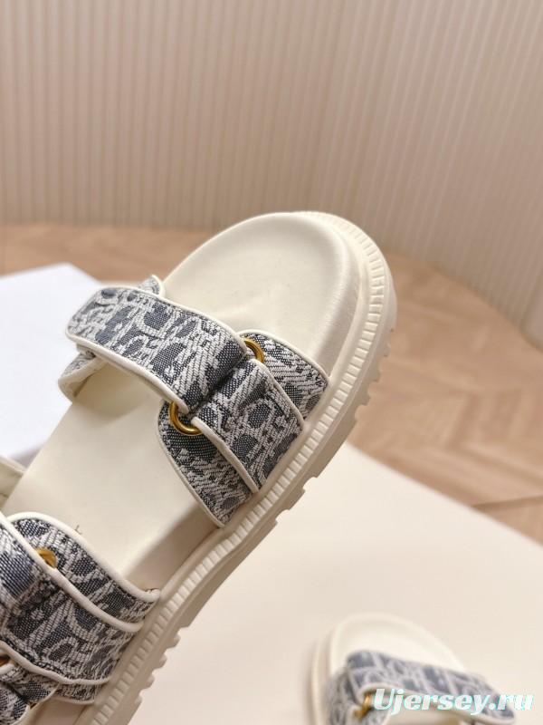 2025 Women Dior Gray White Jacquard Fabric Sandals LY